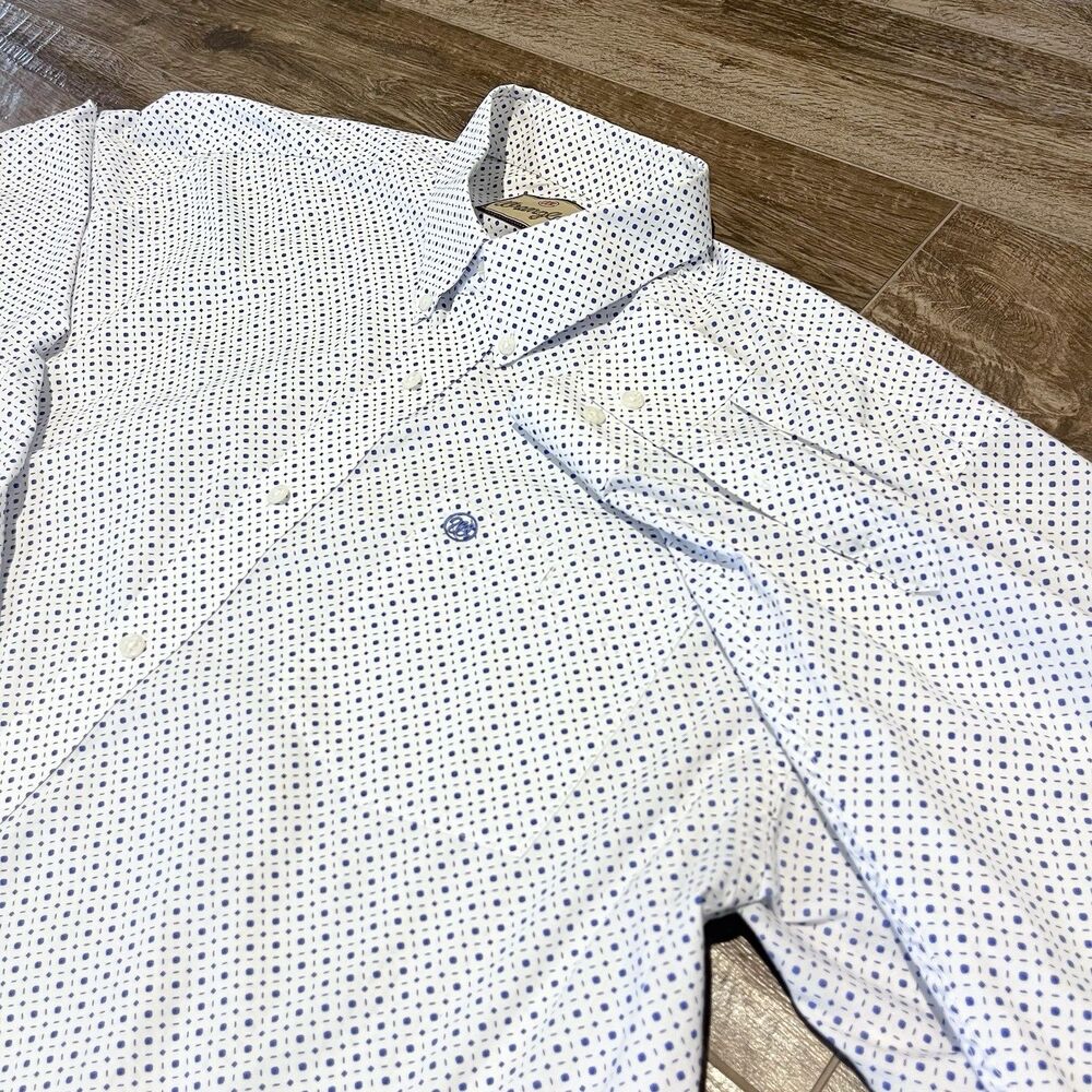 Wrangler Shirt Mens 2XLT Tall Blue Geometric Western Cowboy Button Up AOP